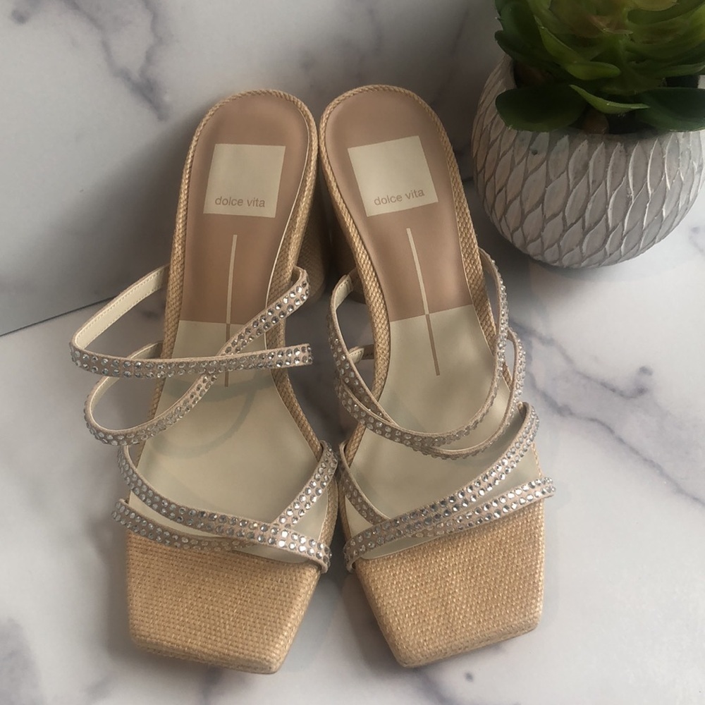 Dolce Vita PATSI Rhinestone Sandals Block Heel, Sz 5/6, New For Spring 2023